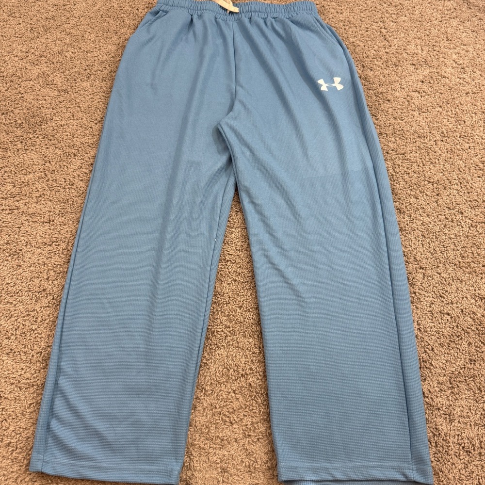 Under Armour Athletic Pants Women Large Blue Good Waffle Knit Wide Leg Sporty